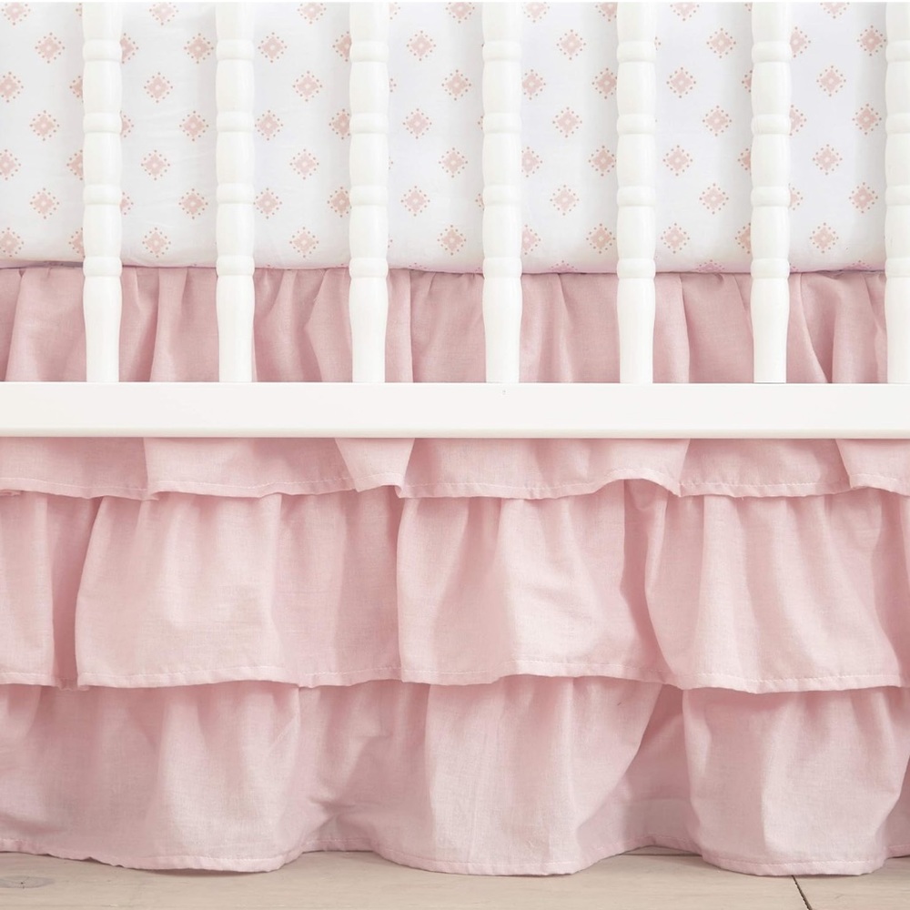 Levtex Baby - Willow Crib - Pink - Soft Rosette Pintuck - Crib Skirt/Dust Ruffle